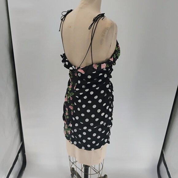 for love and lemons mochi shirred mini dress in black floral polka print - Picture 5 of 13